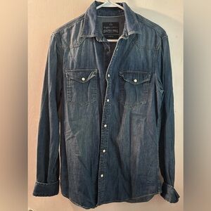 Angelo Litrico Denim Blue, Pearl Snap Shirt Slim Fit Size S (38”X29”)